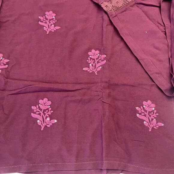 Chic Boutique Studio Kurta Pants Set Womens L Purple Floral Embroidered 2 Piece - Picture 2 of 13
